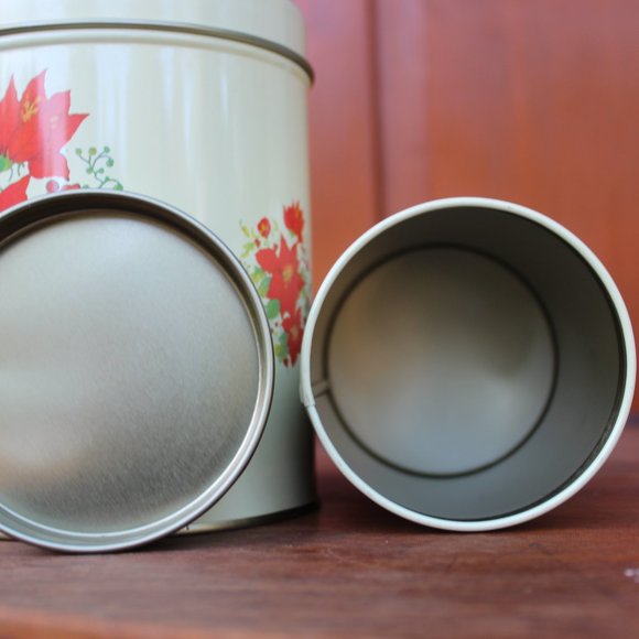 Hartin International Vintage holiday nesting tins pair of 2 - poinsettias - Picture 5 of 11